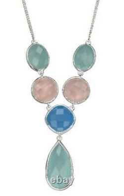 Silver Necklace Rose Quartz With Blue And Aqua Chalcedony by Elements N4296