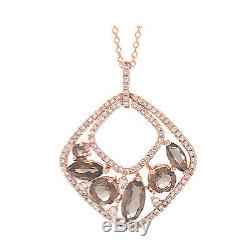 Smoky Quartz & Diamond Rose Gold Pendant 14k Gold Smoky Quartz Pendant Necklace