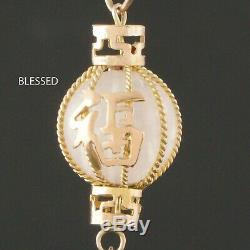 Solid 14K Gold, Rose Quartz, Chinese Blessed Long Life Symbol, Lamp Pendant