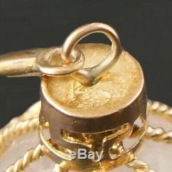Solid 14K Gold, Rose Quartz, Chinese Blessed Long Life Symbol, Lamp Pendant