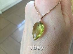 Solid 18CT gold Natural large lemon quartz pendant charm 18k 750