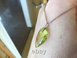 Solid 18CT gold Natural large lemon quartz pendant charm 18k 750