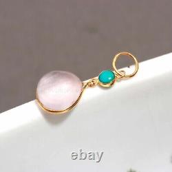 Solid 18k Gold Natural Rose Quartz Turquoise Gemstone Huge Women Charms Pendant