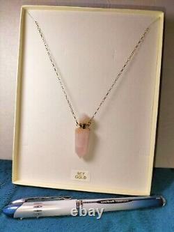 Solid 9ct Gold Rose Quartz Pointed Perfume Bottle Poison Stash Necklace Giftbox