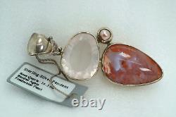 Starborn Creations Silver Rose Quartz, Banded Agate, Freshwater Pearl Pendant