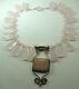Statement Rose Quartz Necklace Large Pendant Earring Set Sterling Wedding