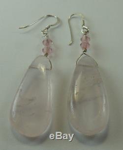 Statement Rose Quartz Teardrop Necklace with Large Pendant & Earrings Sterling