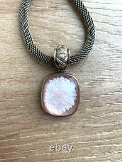 Stephen Dweck Flower Carving Rose quartz Bronze Pendant Necklace Used JP