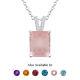 Sterling Silver 10x8mm Emerald Cut Natural Rose Quartz Diamond Accent Pendant