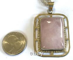 Sterling Silver 925 Chunky Rose Quartz Pendant 24-inch Necklace EZ531