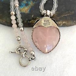 Sterling Silver 925 Modernist Rose Quartz & Amethyst Beaded Pendant Necklace