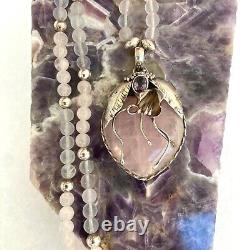 Sterling Silver 925 Modernist Rose Quartz & Amethyst Beaded Pendant Necklace