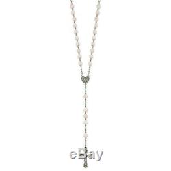 Sterling Silver Antiqued Rose Quartz Rosary Necklace. Metal Wt-28.68g