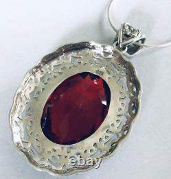 Sterling Silver Celtic Trellis Big Red crystal oval pendant necklace Victorian