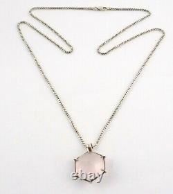 Sterling Silver Faceted Hexagon Cut Rose Quartz Pendant Necklace 925 Box Chain