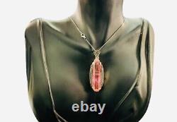 Sterling Silver Pink Quartz Large Pendant, necklace 18