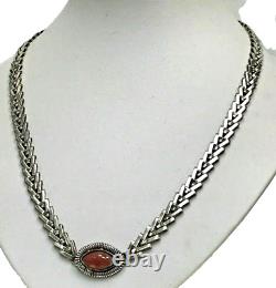 Sterling Silver Rose Quartz Pendant V Link Chain Necklace #39