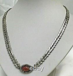 Sterling Silver Rose Quartz Pendant V Link Chain Necklace #39