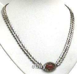 Sterling Silver Rose Quartz Pendant V Link Chain Necklace #39