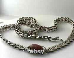Sterling Silver Rose Quartz Pendant V Link Chain Necklace #39