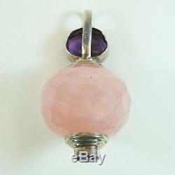 Sterling Silver, Round Rose Quartz, and Oval Amethyst Pendant