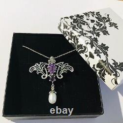 Sterling silver Art Nouveau Amethyst Crystal Necklace Brooch pin Mother's Day