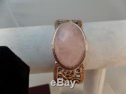 Sterling silver, rose quartz, Copper tone cuff bracelet & Pendant by Barse #S1165