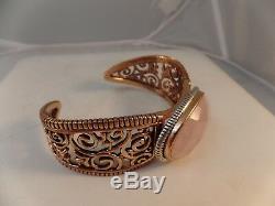 Sterling silver, rose quartz, Copper tone cuff bracelet & Pendant by Barse #S1165