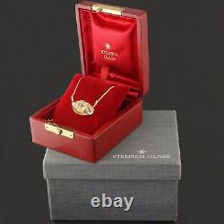 Steuben Glass Solid 14K Gold, Rose Bud Crystal Pendant, Necklace with Boxes