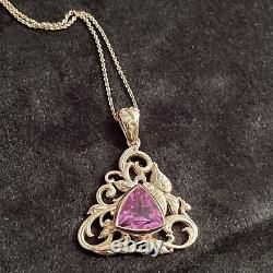 Stunning Pink Patroke Quartz Pendant necklace rose gold over sterling 20 inches