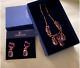 Stunning Rare Authentic Swarovski Dark Pink Crystal Necklace and Earrings NIB