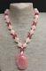 Superb Chinese Carved Madagascar Pink Rose Quartz Pendant bead necklace