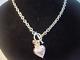 Superb Solid Silver 16 Ovals Necklace-Pink Shimmery Glass Heart & Roses-quality