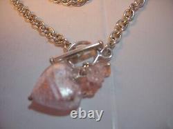 Superb Solid Silver 16 Ovals Necklace-Pink Shimmery Glass Heart & Roses-quality