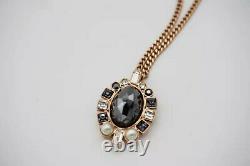 Swarovski Large Black White Oval Crystals Pearls Necklace, Rose, 100% Genuine