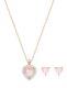 Swarovski One Rose Gold Tone Pink Crystal Heart Pendant And Earring Gift Set