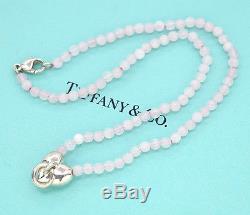 TIFFANY&Co Heart Mini Rose Quartz Beads Necklace 14.5 Silver 925 withBOX #1396