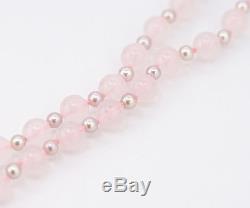 TIFFANY&Co Rose Quartz Pearl Bead Necklace Picasso Silver 925 withBOX #1029