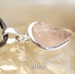 Thick Silver Chain Pendant Rose Quartz Rough Stone Handmade Elegant Pink Drop