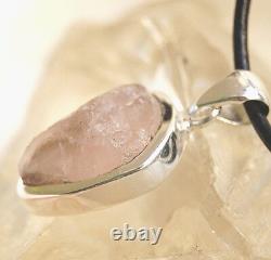 Thick Silver Chain Pendant Rose Quartz Rough Stone Handmade Elegant Pink Drop