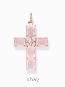 Thomas Sabo 925 Sterling Silver PINK Pendant Cross Pendant Large Pink Stone Star