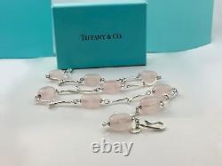Tiffany & Co 18.5 Sterling Silver Pink Rose Quartz Gem Twirl Necklace Pendant