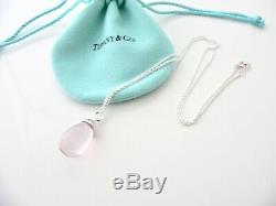 Tiffany & Co 20 Carat Pink Rose Quartz Necklace Pendant Charm Chain Silver Rare