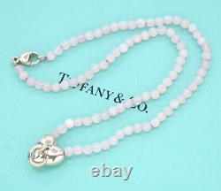 Tiffany & Co. Heart Charm Rose Quartz Bead Necklace 16 Silver 925 Auth withBox