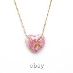 Tiffany & Co. Pink Rhodochrosite 14k Yellow Gold Pendant Necklace withBox Pouch