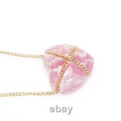 Tiffany & Co. Pink Rhodochrosite 14k Yellow Gold Pendant Necklace withBox Pouch