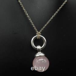 Tiffany & Co. Rose Quartz Pink Stone Sterling Silver Necklace Pendant withBox F/S
