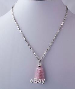 Tiffany & Co Silver Pink Rose Quartz Dangle Tassel Pendant Necklace Thick Chain