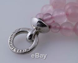 Tiffany & Co Silver Pink Rose Quartz Dangle Tassel Pendant Necklace Thick Chain