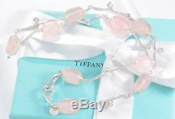 Tiffany & Co Silver Pink Rose Quartz Stone Twirl Pendant Necklace Twist +Pouch